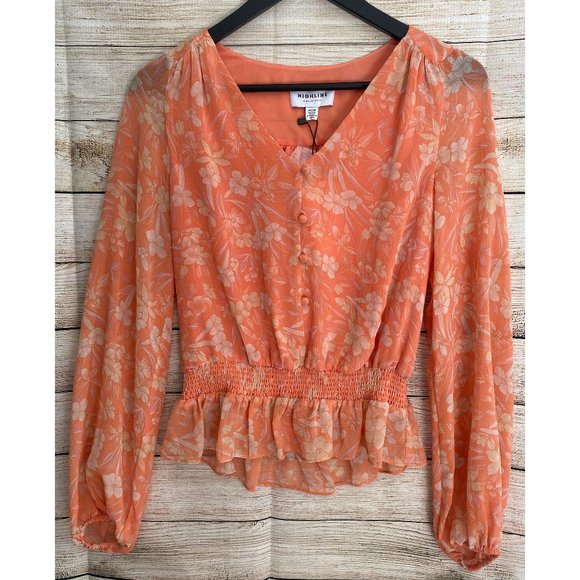 XS | NWT- Highline Collective smocked waist top, peachy- floral. - Picture 1 of 12